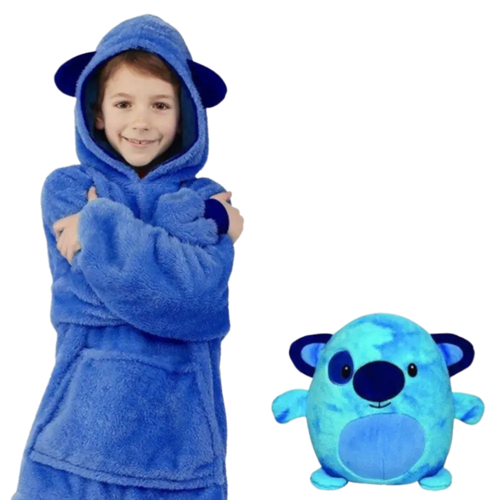 2-in-1 Foldable Plush Hoodie -Blue - Zoozto