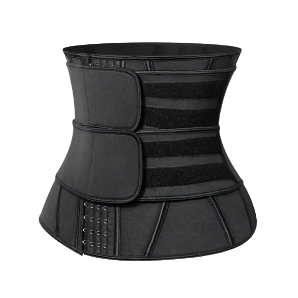 Double Strap Sauna Waist Trainer -Black - Zoozto