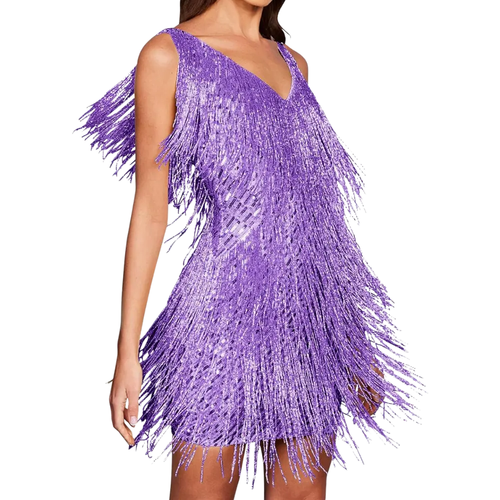 Glamorous Sequin V-Neck Slip Dress -Purple - Zoozto