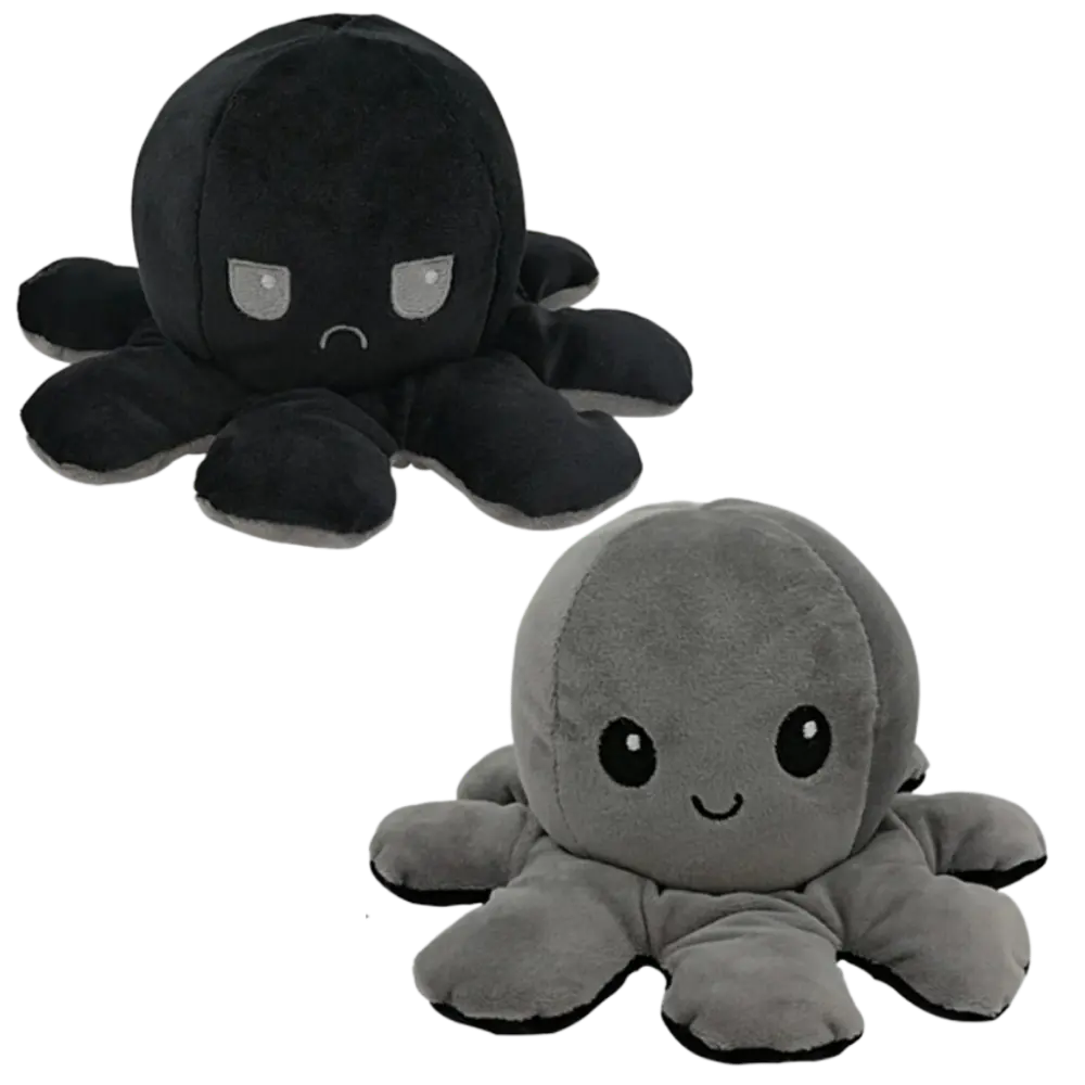 Reversible Octopus Plush -Black-Grey - Zoozto
