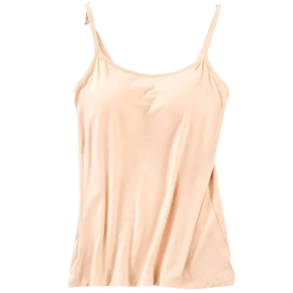 Stylish Cami with Built-In Bra -Beige - Zoozto