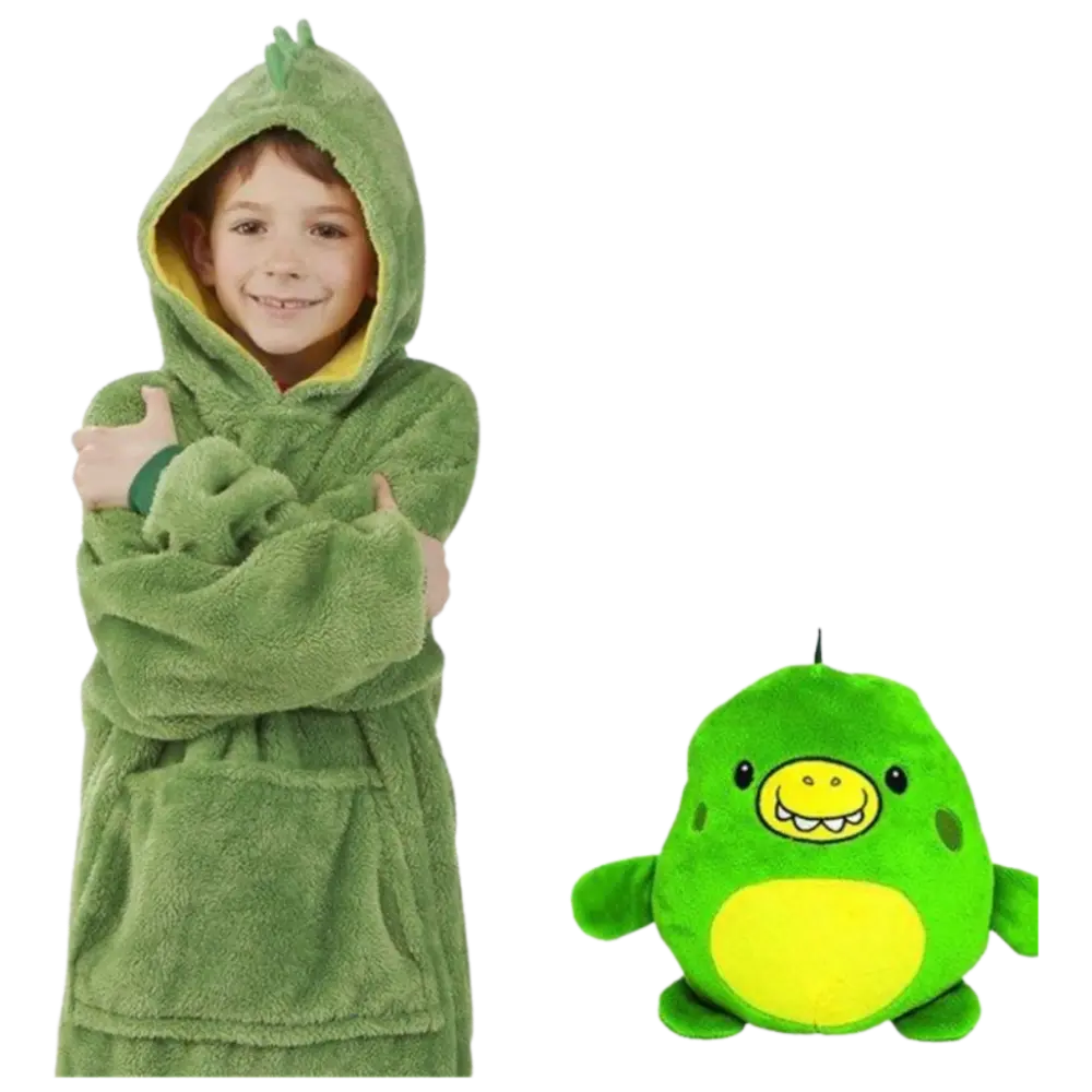 2-in-1 Foldable Plush Hoodie -Green - Zoozto