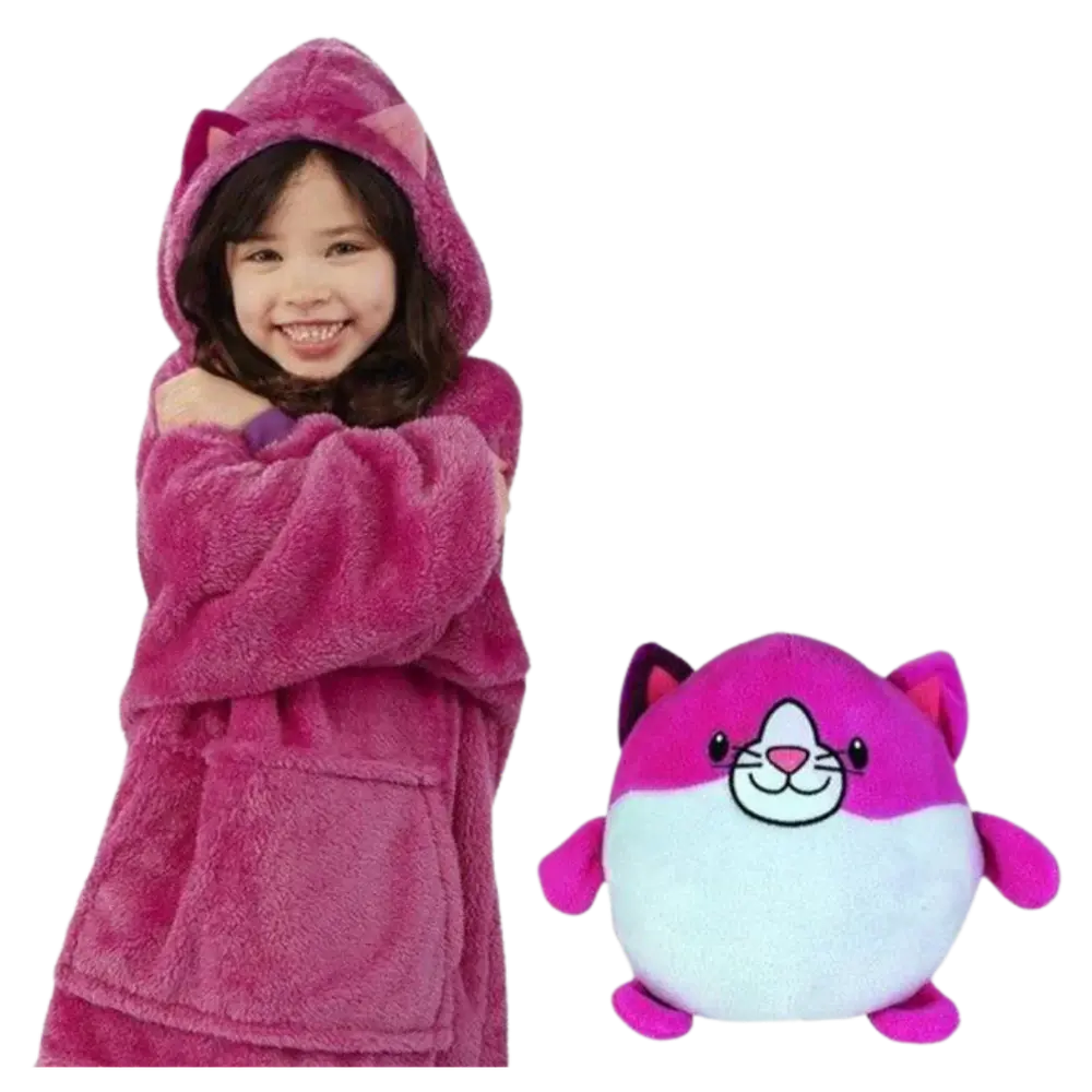 2-in-1 Foldable Plush Hoodie -Pink - Zoozto