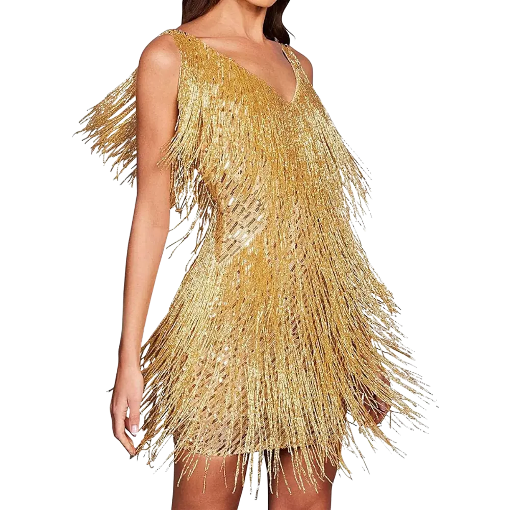 Glamorous Sequin V-Neck Slip Dress -Gold - Zoozto