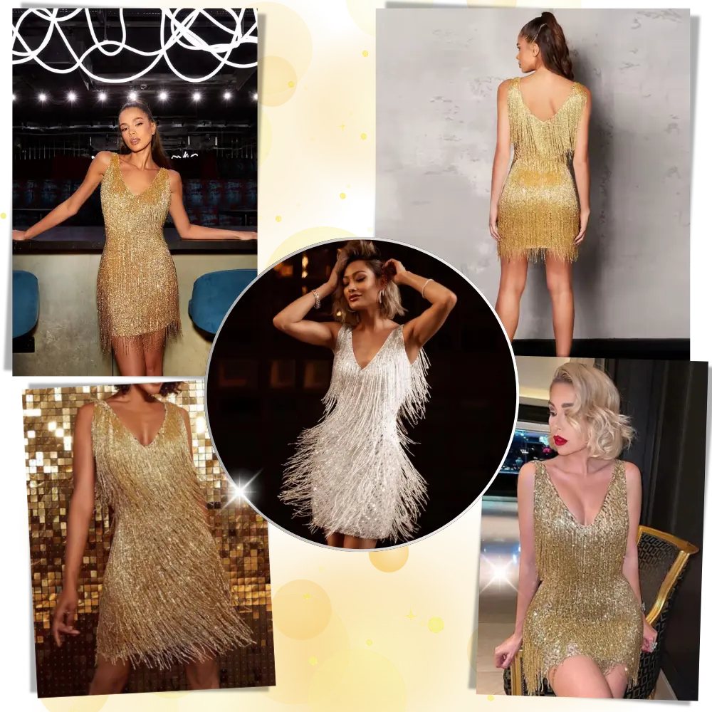 Glamorous Sequin V-Neck Slip Dress - Zoozto