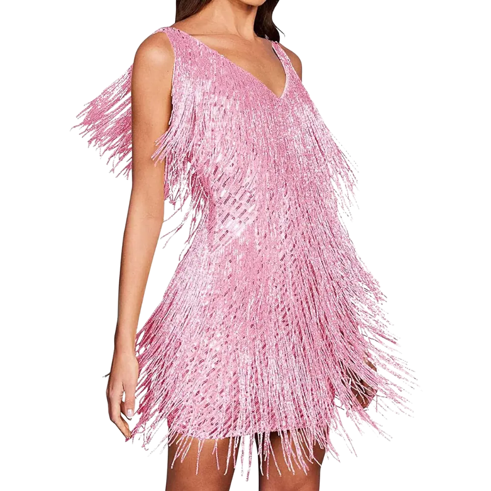 Glamorous Sequin V-Neck Slip Dress -Pink - Zoozto