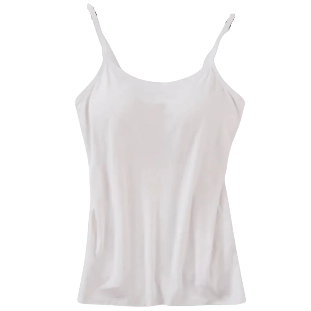 Stylish Cami with Built-In Bra -White - Zoozto