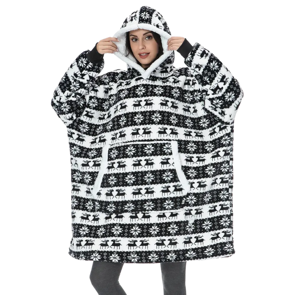 Wearable Blanket Hoodie -Christmas Black - Zoozto