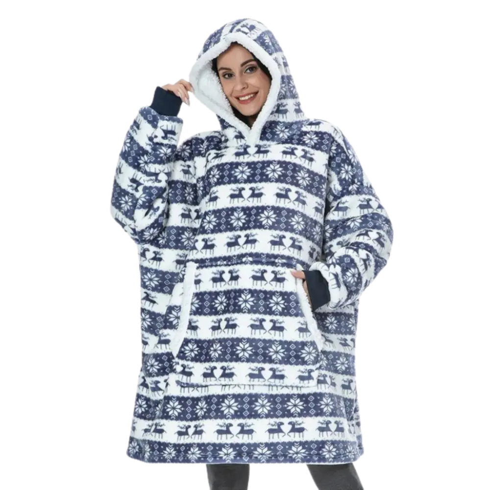 Wearable Blanket Hoodie -Christmas Blue - Zoozto